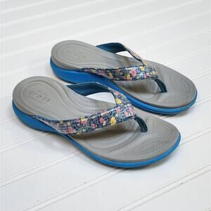 Crocs Women's Capri V Graphic Sequin Flip Flop Sandals Size 6 Gray Blue